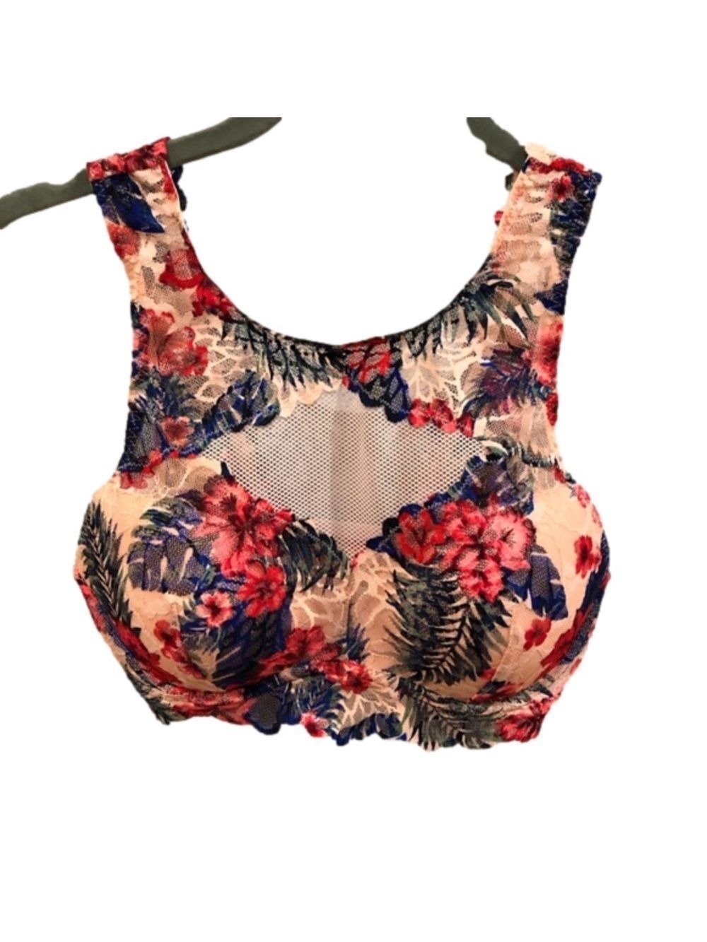 pink Victoria’s Secret lace and mesh floral print underwire bralette. Size S